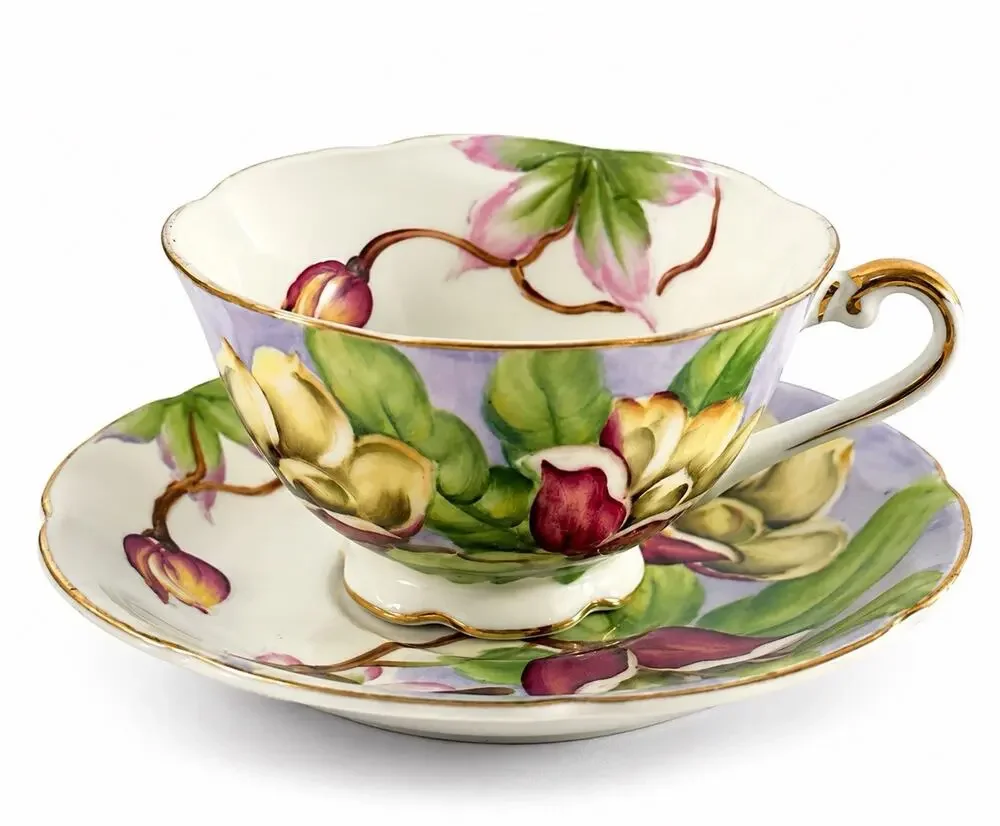 Vintage Wood Rose Hawaii Tea Cup & Saucer Hand Painted Floral Gold Trim Japan